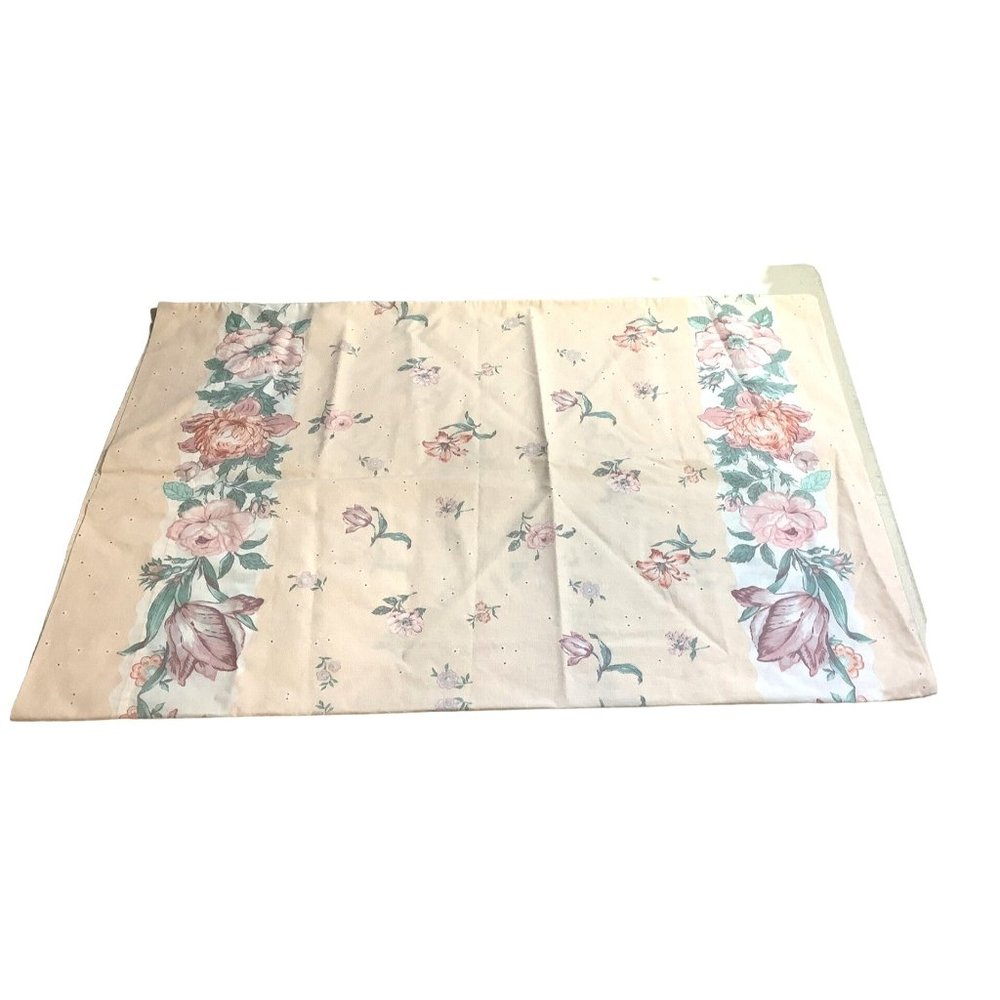 Vintage Dan River Percale Pillowcase Standard Cream Pink Green Floral 30" x 20"